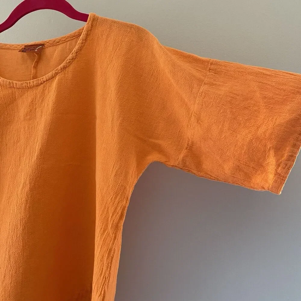 Oh My Gauze! Scallop Cotton Gauze Blouse Lagenlook Short Sleeve Size 1 - Picture 5 of 11